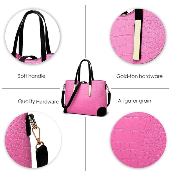 NWt Pink Crocodile Leather Purse Wallet Set - Picture 2 of 4